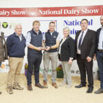 Best Trade Stand Winner – Judge Fidelma Ahern, Winner Paddy Halten and Diarmuid McSweeney of True North Technologies, Denis O’Keeffe, Kerry Agribusiness, Sponsor, Ursula Forrest Cork Holstein Friesian Breeders Club President, Denis Kiley, NDS Show Director, and Noel O’Donovan, Judge