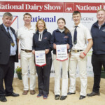 Richard Hamilton IHFA President with Premier Exhibitor and Premier Breeder winners, Philip and Linda Jones, with their children Kate and Will, with Premier Exhibitor Sponsor Bernard Stack, Kerry Agribusiness, IFA (not pictured) sponsored premier exhibitor